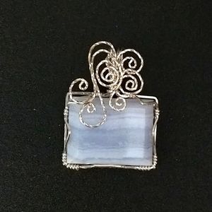 Blue Lace Agate-hand made wire wrapped pendant